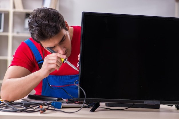 Technician using advanced diagnostic tools